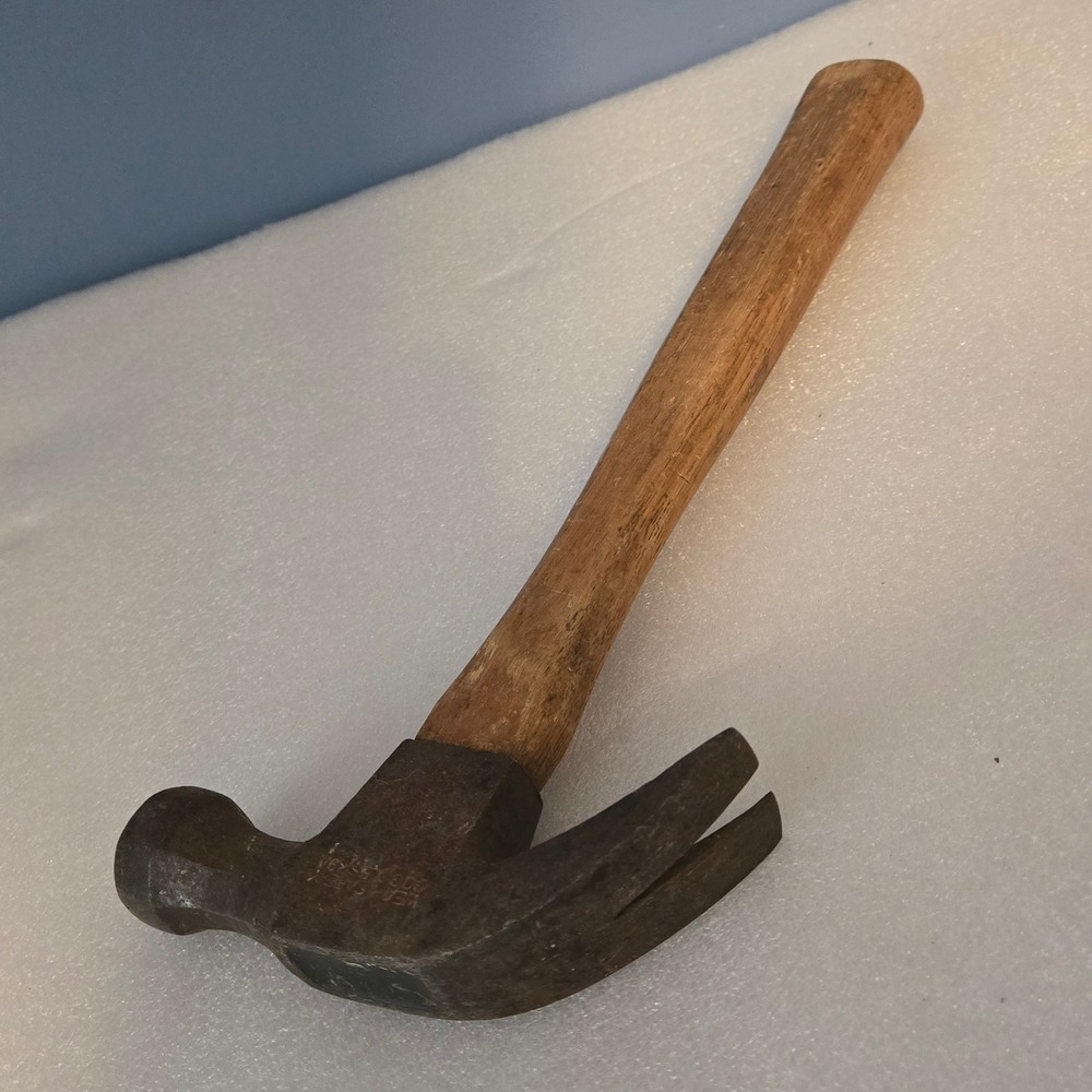 Vintage Vaughan Curved Claw Hammer Wood Handle Forged Steel Head 13 Inch